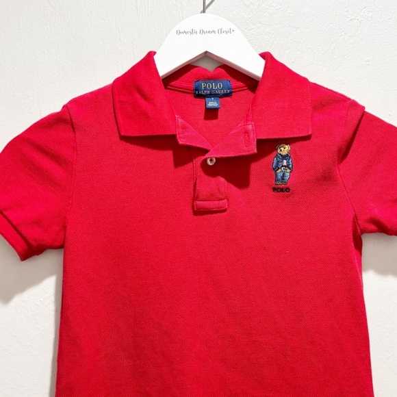 POLO RALPH LAUREN Kid’s Red Polo Shirt Bear Preppy Old Money Classic Size 7 - Picture 3 of 8